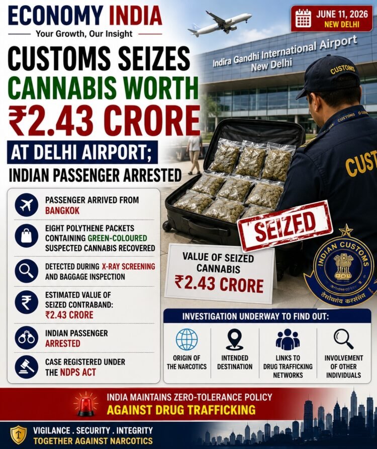 Customs Seizes Cannabis Worth ₹2.43 Crore at Delhi Airport; Indian Passenger Arrested 1 Customs Seizes Cannabis Worth ₹2.43 Crore at Delhi Airport; Indian Passenger Arrested