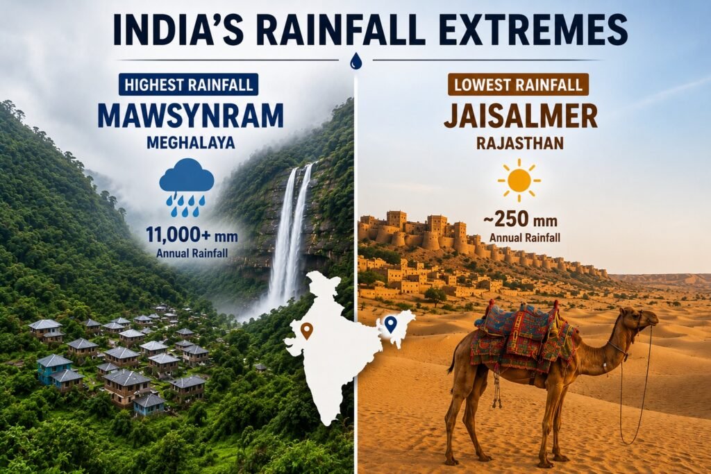 India's Highest and Lowest Rainfall Regions: Impact on Agriculture, Water Resources, and the Economy 2 Indias Highest and Lowest Rainfall Regions 2 1