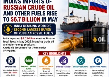 India's Imports of Russian Crude Oil and Other Fuels Rise to $6.7 Billion in May