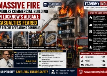 Massive Fire Engulfs Commercial Building in Lucknow’s Aliganj; Casualties Feared as Rescue Operations Continue
