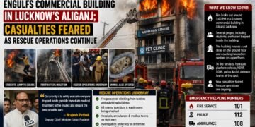 Massive Fire Engulfs Commercial Building in Lucknow’s Aliganj; Casualties Feared as Rescue Operations Continue
