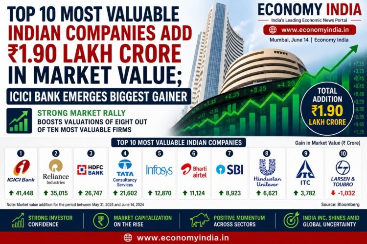 Top 10 Most Valuable Indian Companies Add ₹1.90 Lakh Crore in Market Value; ICICI Bank Emerges Biggest Gainer 1 Top 10 Most Valuable Indian Companies Add ₹1.90 Lakh Crore in Market Value; ICICI Bank Emerges Biggest Gainer
