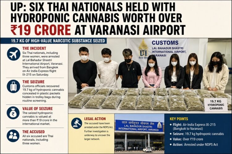 ₹19 Crore Hydroponic Cannabis Seized at Varanasi Airport; Six Thai Nationals Arrested 1 ₹19 Crore Hydroponic Cannabis Seized at Varanasi Airport; Six Thai Nationals Arrested