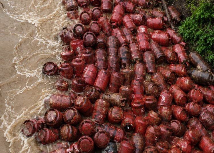 Gas Cylinder Found Floating in Floodwaters