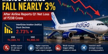 IndiGo Shares Fall Nearly 3% After Airline Reports Q1 Net Loss of ₹238 Crore