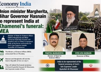 India to Send Minister Pabitra Margherita, Bihar Governor Syed Ata Hasnain to Khamenei’s Funeral 3 India will send Union Minister Pabitra Margherita and Bihar Governor Syed Ata Hasnain to Iran to attend the funeral of late Supreme Leader Ayatollah Ali Khamenei.