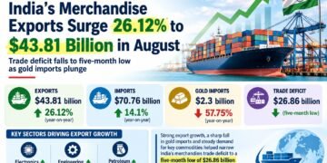India’s Merchandise Exports Surge 26.12% to $43.81 Billion in August