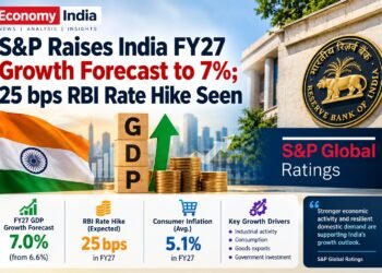S&P Raises India FY27 GDP Growth Forecast to 7%, Sees 25 bps RBI Rate Hike