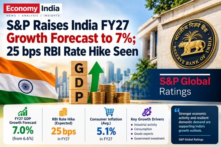 S&P Raises India FY27 GDP Growth Forecast to 7%, Sees 25 bps RBI Rate Hike