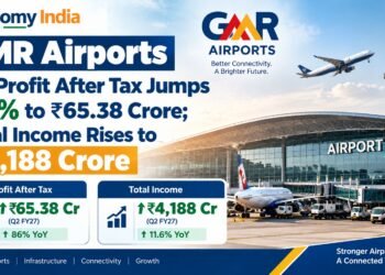 GMR Airports Q2 Profit After Tax Jumps 86% to ₹65.38 Crore; Total Income Rises to ₹4,188 Crore 3 GMR Airports Q2 FY27 profit after tax rises 86% to ₹65.38 crore, while total income increases 11.6% to ₹4,188.49 crore.