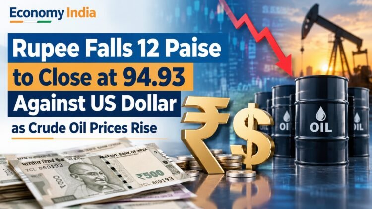 Rupee Falls 12 Paise to Close at 94.93 Against US Dollar as Crude Oil Prices Rise